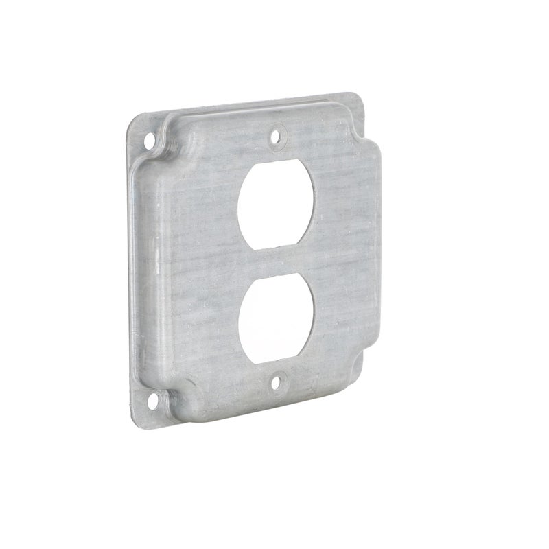 RACO Hubbell-Raco 902C 1 Duplex Receptacle 4-Inch Square Exposed Work Cover, Silver - Image 1